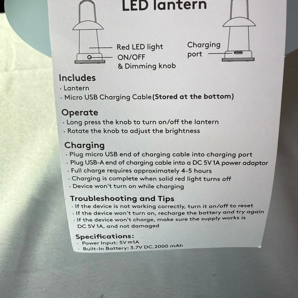 Hearth & Hand Blue LED Lantern with Dimmer Switch (Rechargeable) NIB